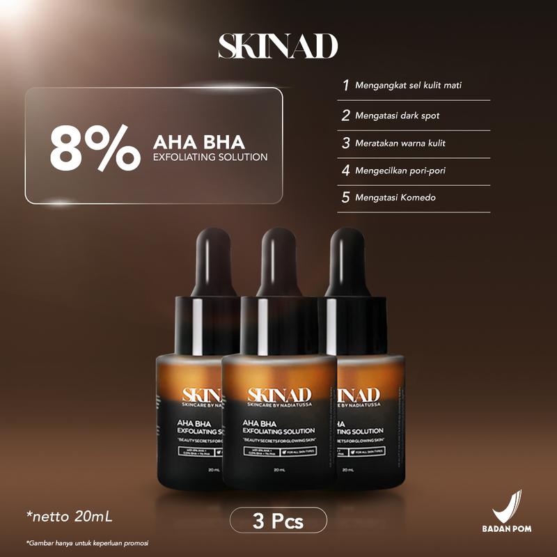 SKINAD AHA BHA PEELING SOLUTION (SERUM EXFOLIASI) Bundling 3 Pcs I Mengangkat sel kulit mati - Darkspot - Bruntusan - Mencerahkan - Mengontrol minyak - Mengecilkan pori-pori 1