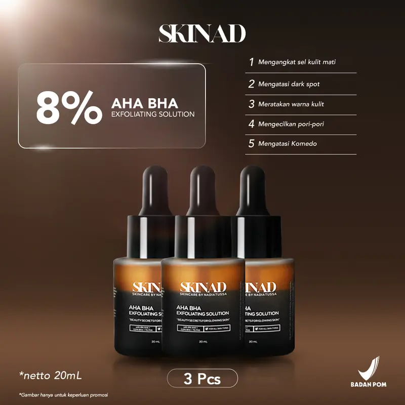 SKINAD AHA BHA PEELING SOLUTION (SERUM EXFOLIASI) Bundling 3 Pcs I Mengangkat sel kulit mati - Darkspot - Bruntusan - Mencerahkan - Mengontrol minyak - Mengecilkan pori-pori 0