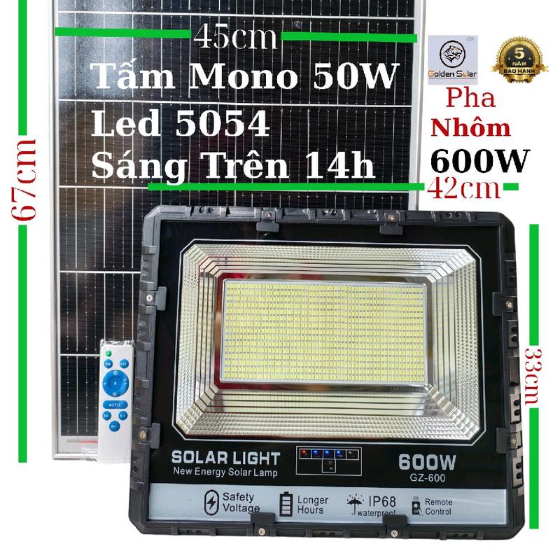 Golden Solar Đèn Pha Năng Lượng Mặt Trời 600W Vỏ Nhôm Tấm Pin Mono 50W Sáng Trên 14h Bảo Hành 5 Năm Đènlednănglượng Đènphalednănglượngmặttrời Thiếtbịđiệnthôngminh