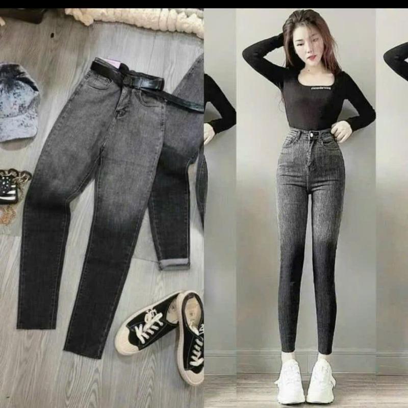 Quần Jeans Ôm Loang Khói Cạp Siêu Cao Co Giãn 4 Chiều Hách Dáng Cá Phong Cách Thời Trang