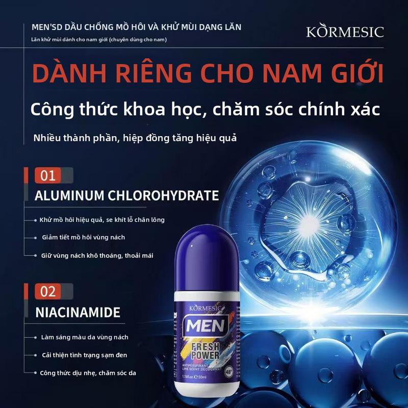 Cực Hot Lăn khử mùi toàn thân KORMESIC nam bán chạy, ngăn mồ hôi kháng khuẩn, giữ hương 48 tiếng loại bỏ mùi cơ thể mùi hôi nách, hương thơm nhẹ nhàng không gây kích ứng da, tiện mang đi công sở du lịch tập thể thao