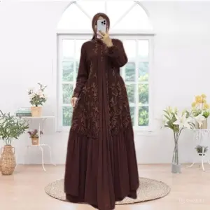 NIBARUBUSANA Baju Gamis Raya Trend 2026 Dress Brokat Ceruty Babydoll Aplikasi Payet Mutiara Gaun Pesta Mewah Elegan Wanita Kekinian Dewasa Muslim Panjang Maxi Mocca