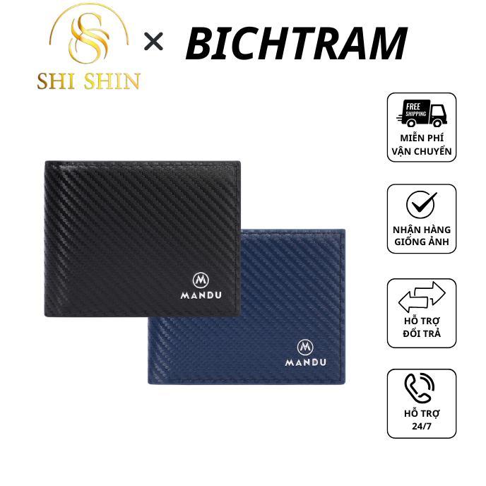 BICHTRAM DEAL 1K - Ví Da Nam MANDU Cao Cấp Gập Ngang Họa Tiết Caro Thời Trang Nhiều Ngăn Tiện Lợi