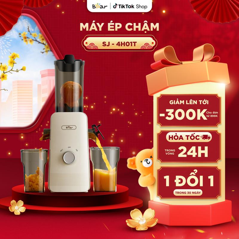  Máy Ép Trái Cây Chậm BEAR Máy Ép Trái Cây Máy Ép Nước Hoa Quả Máy Ép Nước Trái Cây Máy Ép Chậm Hoa Quả Máy Ép Rau Củ Quả Làm Nước Uống Healthy Ép kiệt bã Giữ Trọn Dinh Dưỡng 0,8L SJ-4H01T 