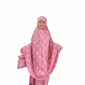 Mukena Anak 7-12 Tahun 2in1 Katun Motif Printing laser cutting Mewah Muslim