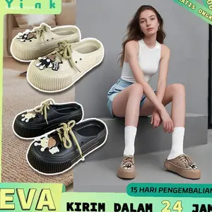 Yink Sandal Baim Wanita Tinggi 5cm Jibbitz Terbaru Korea Casaul Premium Sepatu Sendal Wedges Wanita Kodok Cewek Perempuan Empuk EVA | Kekinian