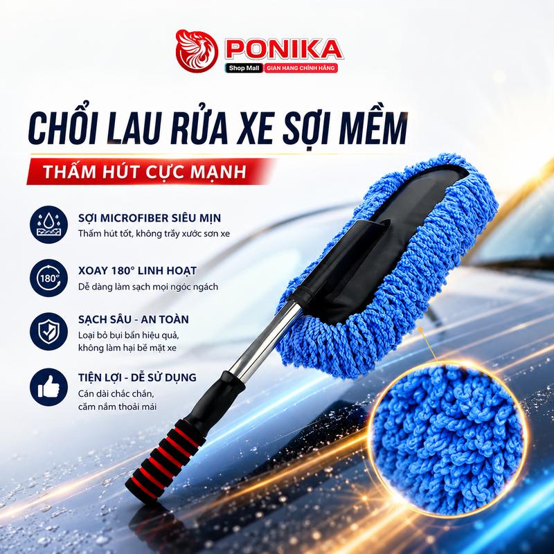 Chổi Lau Xe Ô Tô, Chổi Rửa Xe Ô Tô Sợi Siêu Mềm - Điều Chỉnh Được Độ Dài