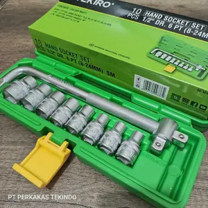 Tekiro Hand Socket Set 10 Pcs 1/2" Dr 6 Pt 8 - 24 Mm 1 Box / Kunci Shock Sok Set 10 Pc Lengkap 1 Set