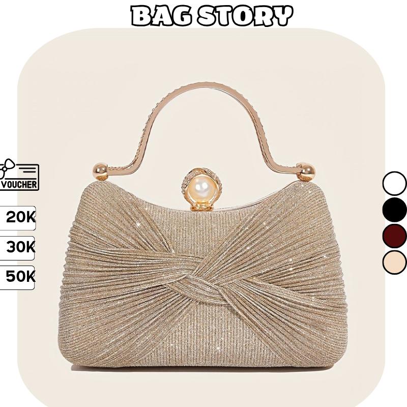 Túi xách nữ BAG STORY quai xách đính đá có dây đeo chéo xếp ly bling bling cao cấp đi tiệc đi chơi TX-158