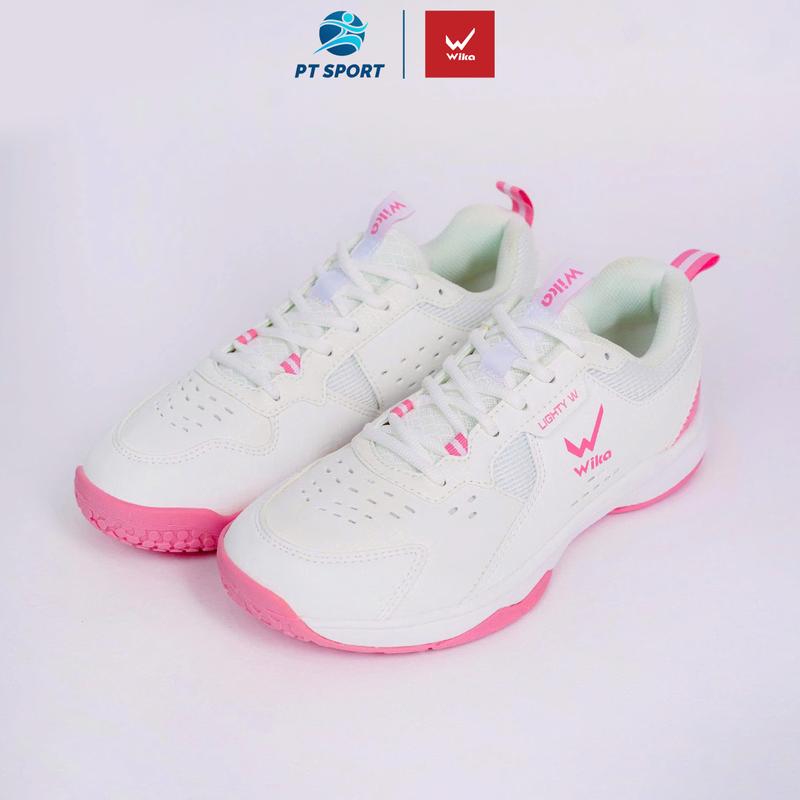 Giày Thể Thao Cầu Lông Pickleball Bóng Chuyền WIKA MARU Màu Trắng Hồng Chính Hãng | Làm Từ Da PU Chống Xước Đế Đệm Eva Sneaker Nam Sport Tập Thể Dục