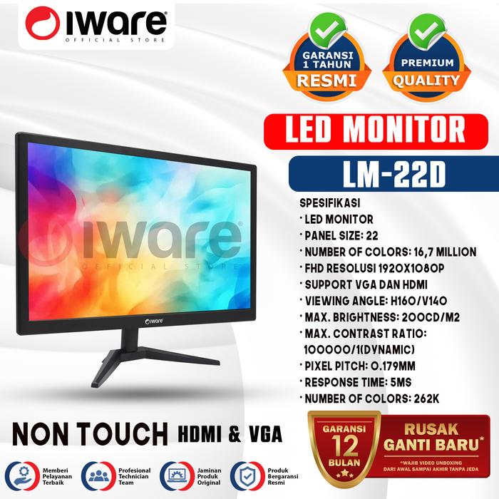 Gambar Iware Led Monitor LM-22 Inch HDMI VGA Wide dari Iware.id Kota Administrasi Jakarta Pusat Tokopedia