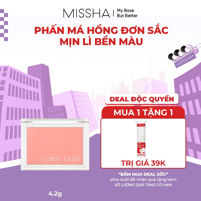 KOL Tặng Bông tẩy trang Horus Missha Phấn Má Hồng Cotton Blush 4.2g Mỏng Nhẹ Bám Màu Tự Nhiên
