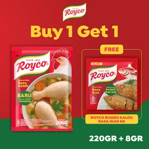 Royco Bumbu Kaldu Penyedap Rasa Ayam Formula Baru Ayam Kampung 220g GRATIS Royco Bumbu Kaldu Ikan 8g - Royco Bumbu Kaldu Rasa Ikan