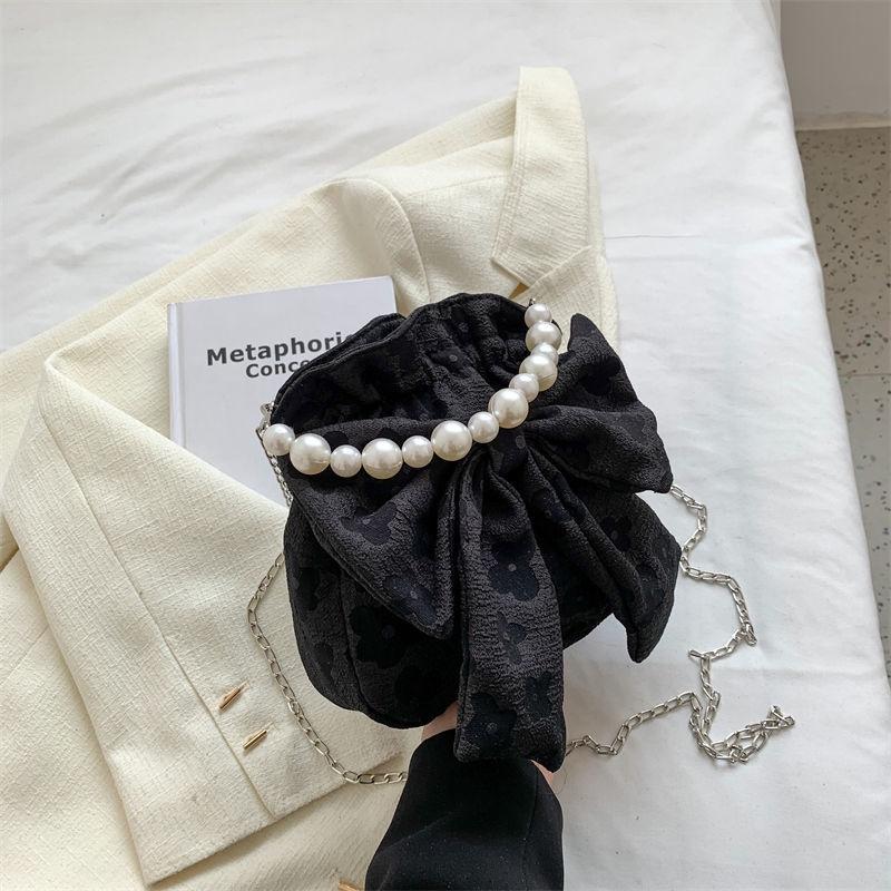 Túi Nữ, Thiết Kế Nơ Dễ Thương, Sức Chứa Lớn, Thanh Lịch, Dây Đeo Ngọc Trai, Túi Đeo Vai, INS 8