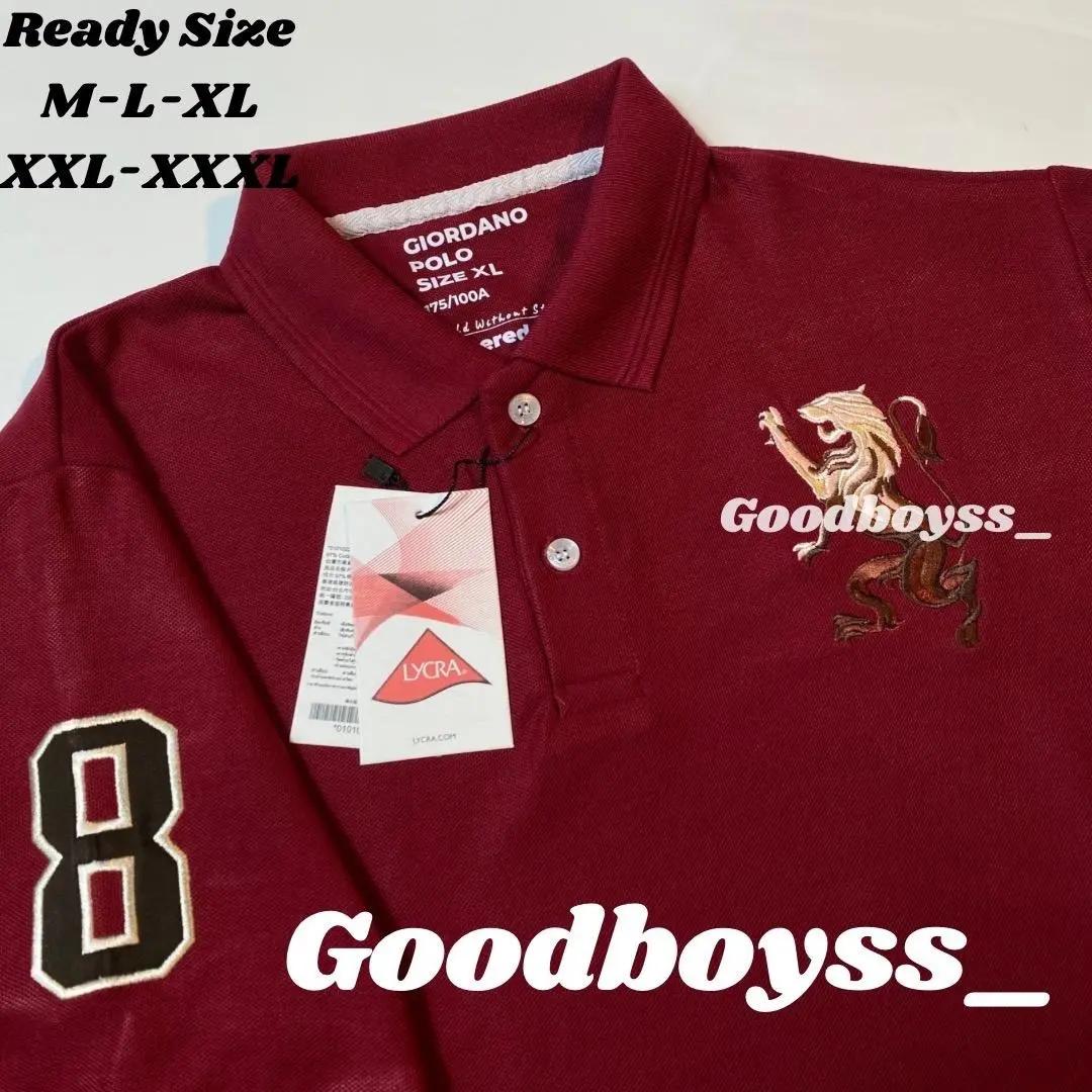 Kaos Polo Shirt Pria Kaos Kerah GIORDANO 3D LION Premium Maroon