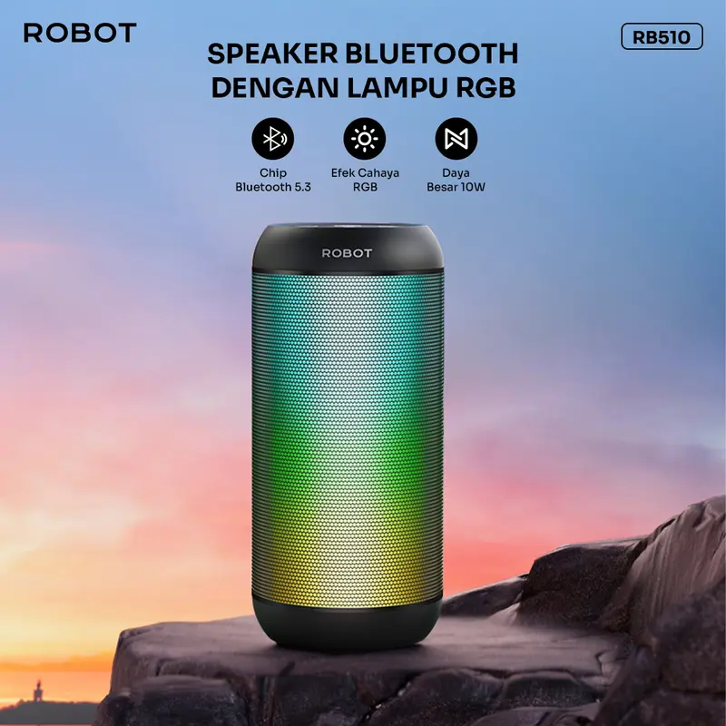 ROBOT Speaker Bluetooth Superbass 10W IPX4 With RGB Light Speaker Wireless Waterproof RB510 Original - Garansi 1 Tahun 3