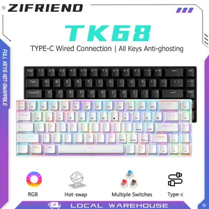 ZIFRIEND TK68 Keyboard Mekanik Tata Letak 68 Desain Ergonomis Sakelar Blue/Red/Mint Hot-swap Keyboard Tipe-c RGB Penuh Dukungan Keyboard Gaming Kantor Win/Mac Semua tombol Anti-ghosting Keyboard Komputer【Dikirim 12-2 Jam】