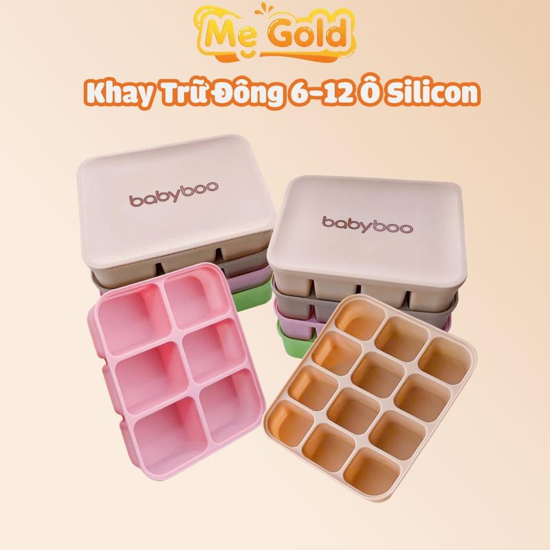 Khay trữ đông đò ăn dặm silicon Babyboo 6 và 12 ô cho bé, khay đựng đồ ăn dặm silicon babyboo chất liệu silicon an toàn
