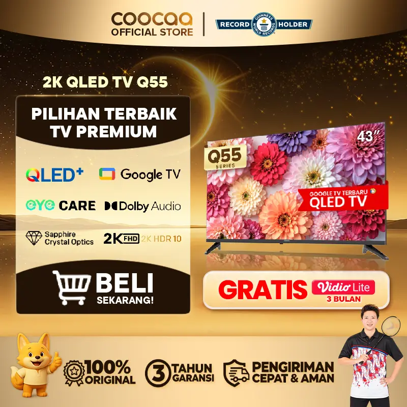 TERBARU COOCAA TV 43 inch Q55 - GOOGLE TV - QLED - Dolby Audio - Eye Care - Sapphire Crystal Optics - Bluetooth 5.0 - (COOCAA 43Q55)