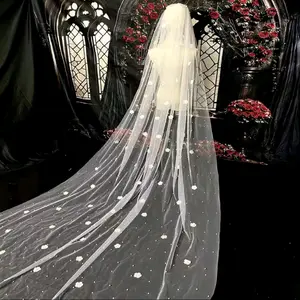 veil wedding 2 meter mutiara bunga/kerudung pengantin 2 meter mutiara bunga/kerudung pengantin mutiara bunga/veil untuk prawedding 2 meter hiasan mutiara bunga