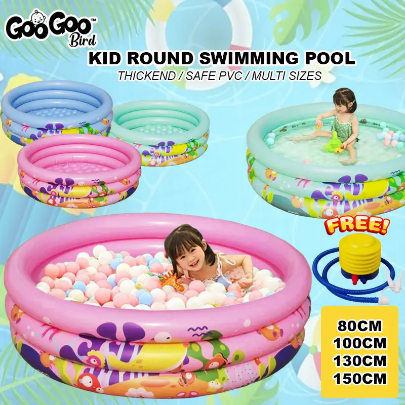 GOOGOO BIRD 3 Rings Outdoor Inflatable Multi Size Round Pool Kids Children Swimming Pool Kolam Mandi Renang Bulat Kolam kanak-kanak Blue Pink Green Cool Color