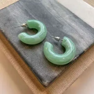 Mamoma - Anting Acrylic Chunky Jade Hoop Marble Pink Sea Blue Green [Jelly]