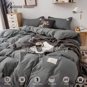 Bedcover Set Polos Aesthetic Ukuran 200 180 160 140 120 100 90 Full Color Simple dengan Kain Katun Lembut Bantal Karet Sarung
