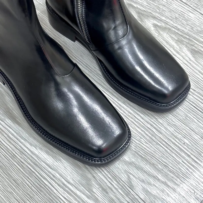 Giày boots nam Zip Mũi Vuông Da Bò Italy (ý) đế gỗ phíp cao 4cm - Zip Boots Square Toes 3