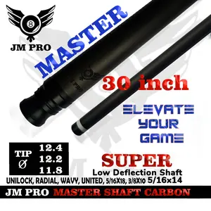 JM PRO Master 30 inch Carbon Fiber Shaft Billiard Super Low Deflection Feeling Padat Tip 12.4 12.2 11.8 Unilock Radial Wavy United 3/8x10 3/8x14 5/16x14 Bola