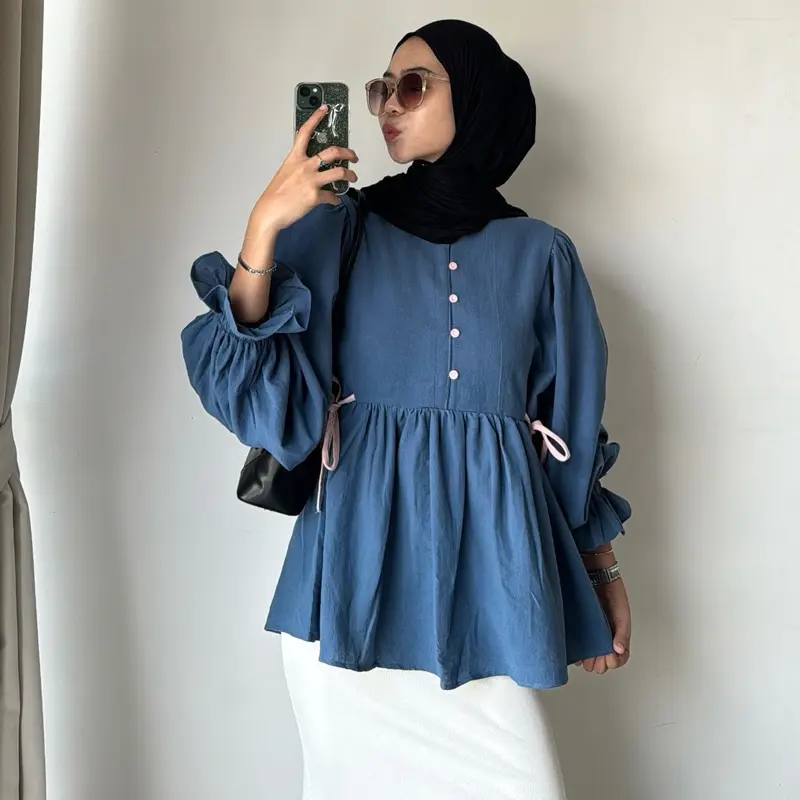 ASILA - RIBBON BABYDOLL BLOUSE by Leody || Atasan Wanita Kemeja Kancing Linen Pita9 2
