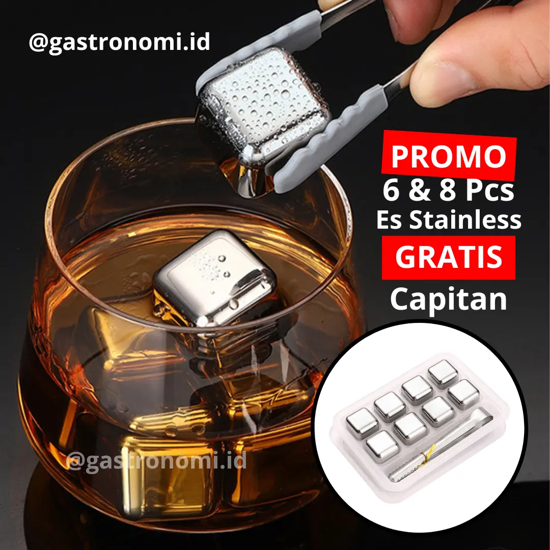 6 dan 8 Pcs Gratis Capitan - Es Batu Berbahan Stainless Steel - Ice Cube - Dapat Digunakan Kembali Pendinginan dengan Plastik Pembungkus
