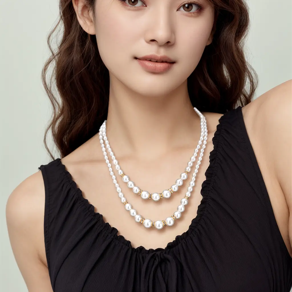 Vòng Cổ Hạt Ngọc Trai Giả, Có Thể Điều Chỉnh, Hai Lớp, Sang Trọng, Thích Hợp Cho Các Bữa Tiệc