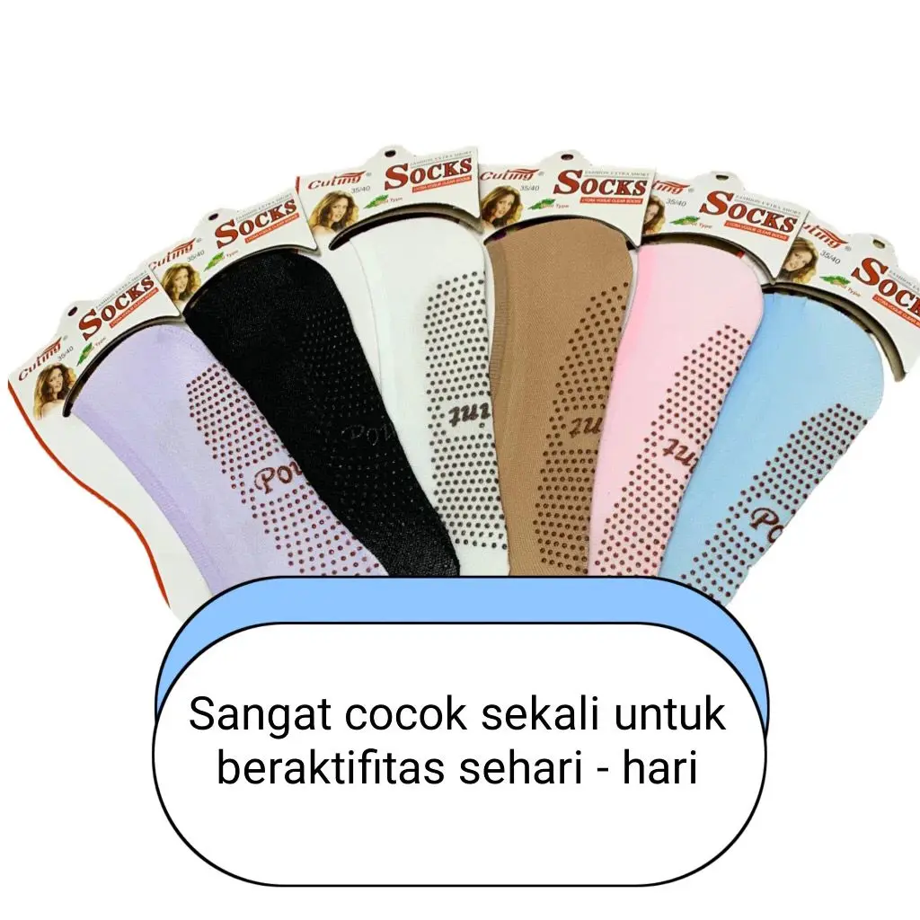 Kaos Kaki Pendek Balet Anti Sliip invisible Wanita Warna Warni / Hidden Socks / Cewek Remaja Dan Dewasa Murah Motif / Panjang semata kaki / Katun / Tebal / Hitam
