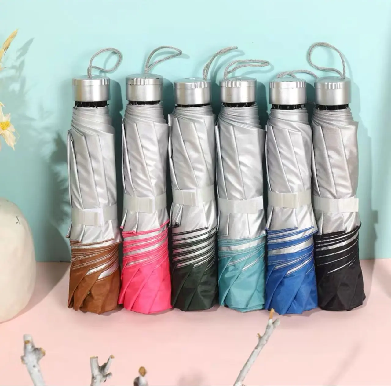 【Alpha Borong】Plain Colour Foldable Silver Coating Rain Sun UV Protection 7K Umbrella / Payung Pendek