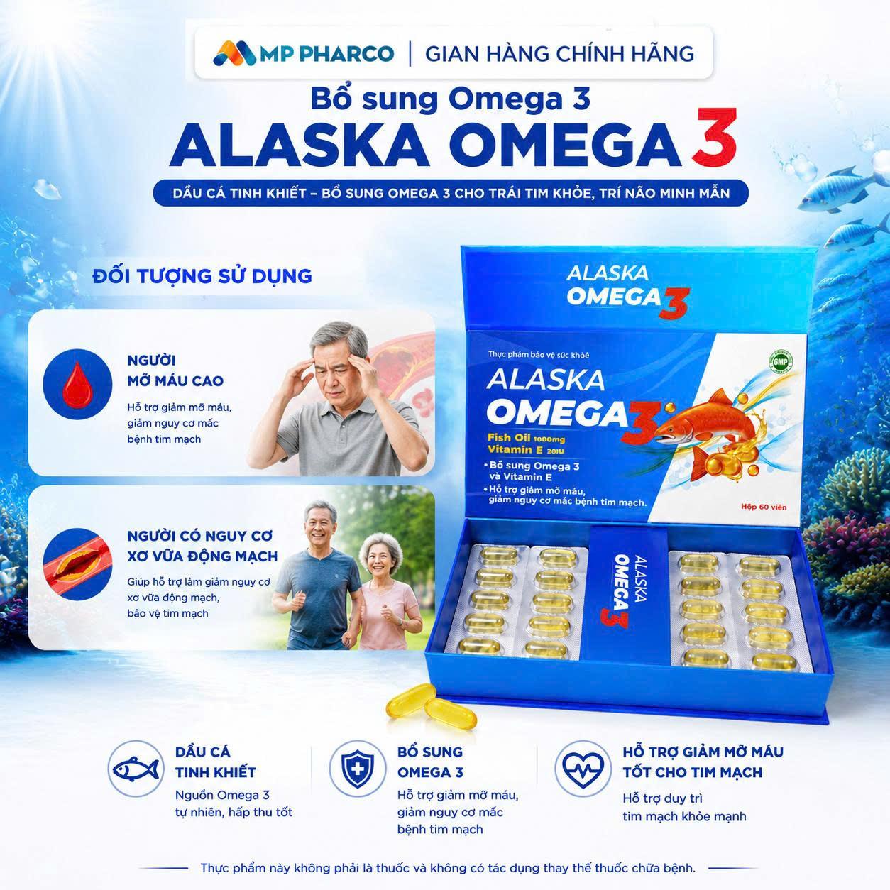 MP21 TPBVSK Viên uống Omega 3 Alaska bổ sung Omega 3 hỗ trợ cho sức khỏe ,hộp 60 viên