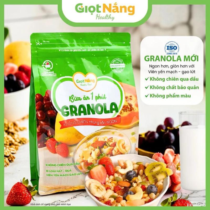 Granola Giọt Nắng Ngon Giòn Với Trái Cây Sấy Gạo Lức Yến Mạch Và Các Vị Hạt Mới Từ Nông Sản Giọt Nắng Gr1