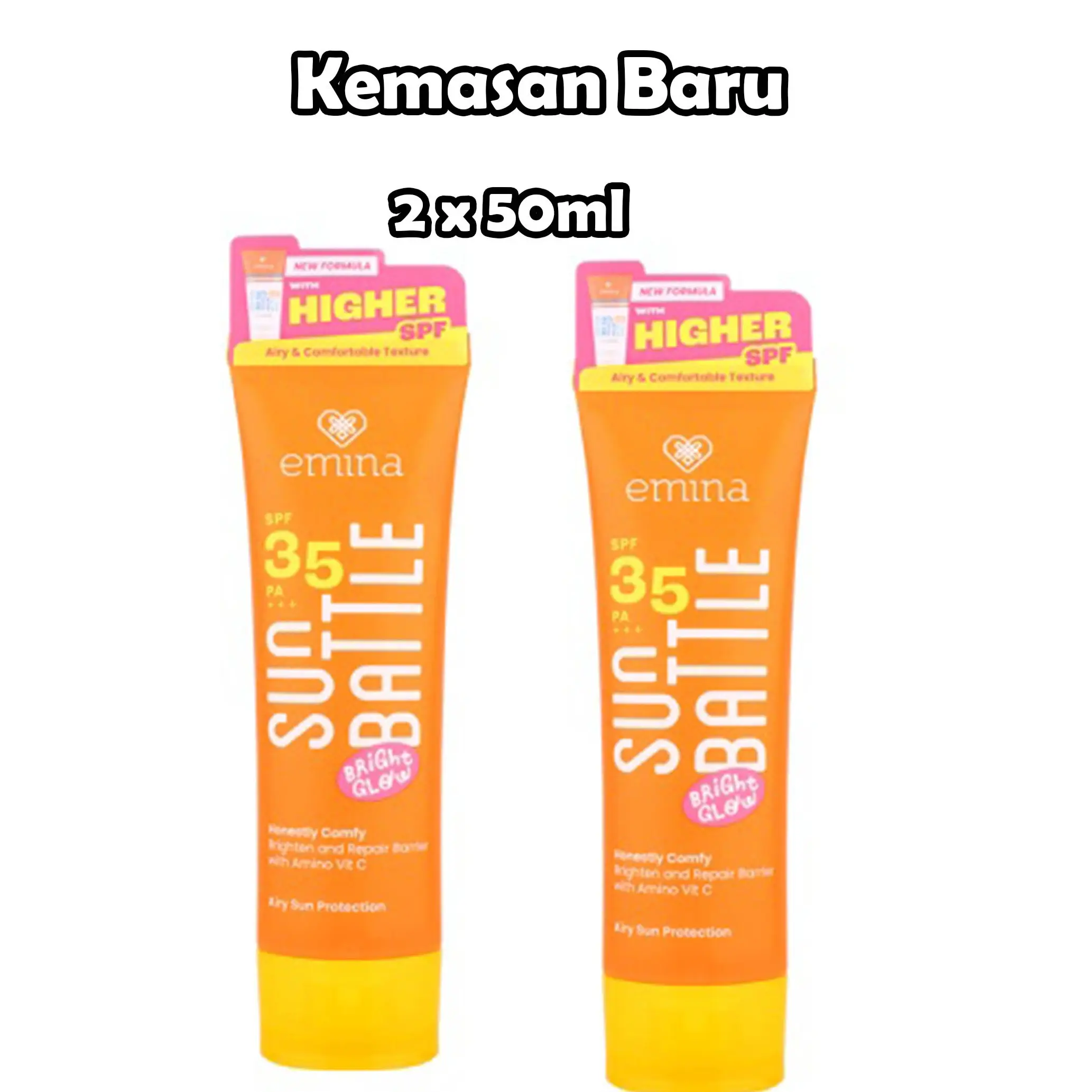 EMINA SUN BATTLE SPF 35 PA+++ 50ml Emina Bright Glow Hydrating Sunscreen - Emina Spf 35 - Sunscreen Emina Extract Facial Wajah Vitamin Kusam Perawatan Semua Tipe Kulit Vitamin E Facial Sunscreen & Sun Care Aging emina  auteentic