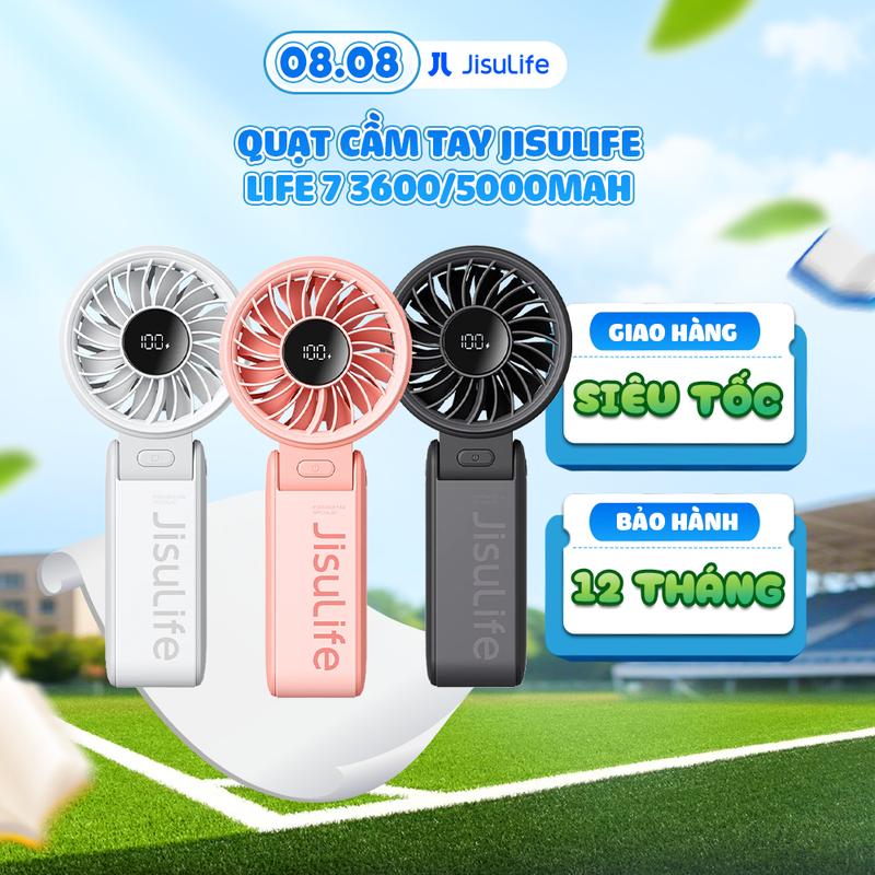Quạt cầm tay mini Jisulife Life 7 ABS 5 cấp độ gió 3600mAh/5000mAh - Sử dụng liên tục 12h - Chính hãng - Bảo Hành 12 tháng KOL