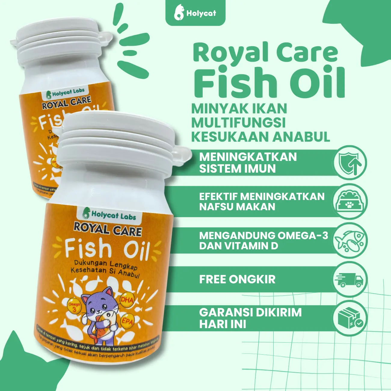 Holycatlabs ROYAL CARE FISH OIL Minyak Ikan Premium Vitamin kucing dan Anjing