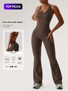 Mono deportivo de color sólido para mujer con espalda descubierta y recorte, mono sin mangas con cuello en U de secado rápido para yoga y entrenamiento en el gimnasio, ropa deportiva de verano para damas, ropa de mujer, traje de neopreno