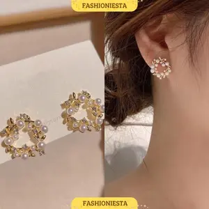 Anting-Anting Lingkaran Mutiara Anti Karat S925 Aksesoris Wanita Korea Style