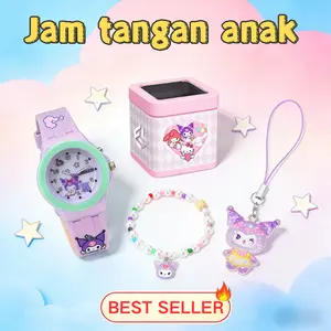 4Set Jam tangan anak perempuan versi upgrade untuk dengan desain cetak kartun dan tali silikon kuromi jam
