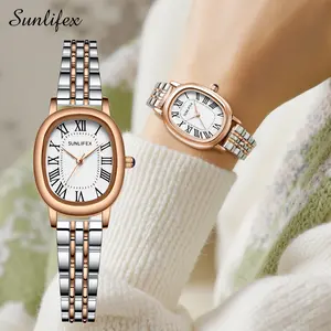 【003Harga telah diganti, cepat beli】Sunlifex Jam Tangan Wanita Analog Original Korean Tali Rantai Oval Stanless Fashion Jam Tangan Cewek SL5997
