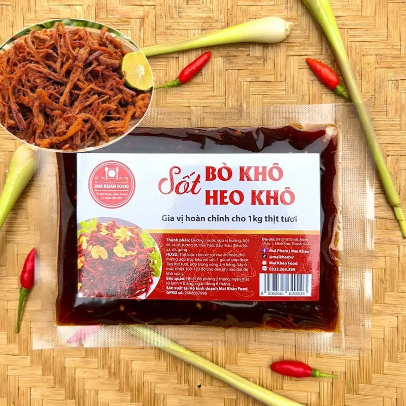 Sốt Ướp Khô Bò, Khô Heo và Khô Gà Lá Chanh( Túi 220g ) Ướp Được 1-1,2kg thịt tươi.