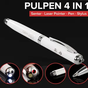 Pulpen 4in1 Senter Laser Pointer Pen dan Stylus Tinta Hitam