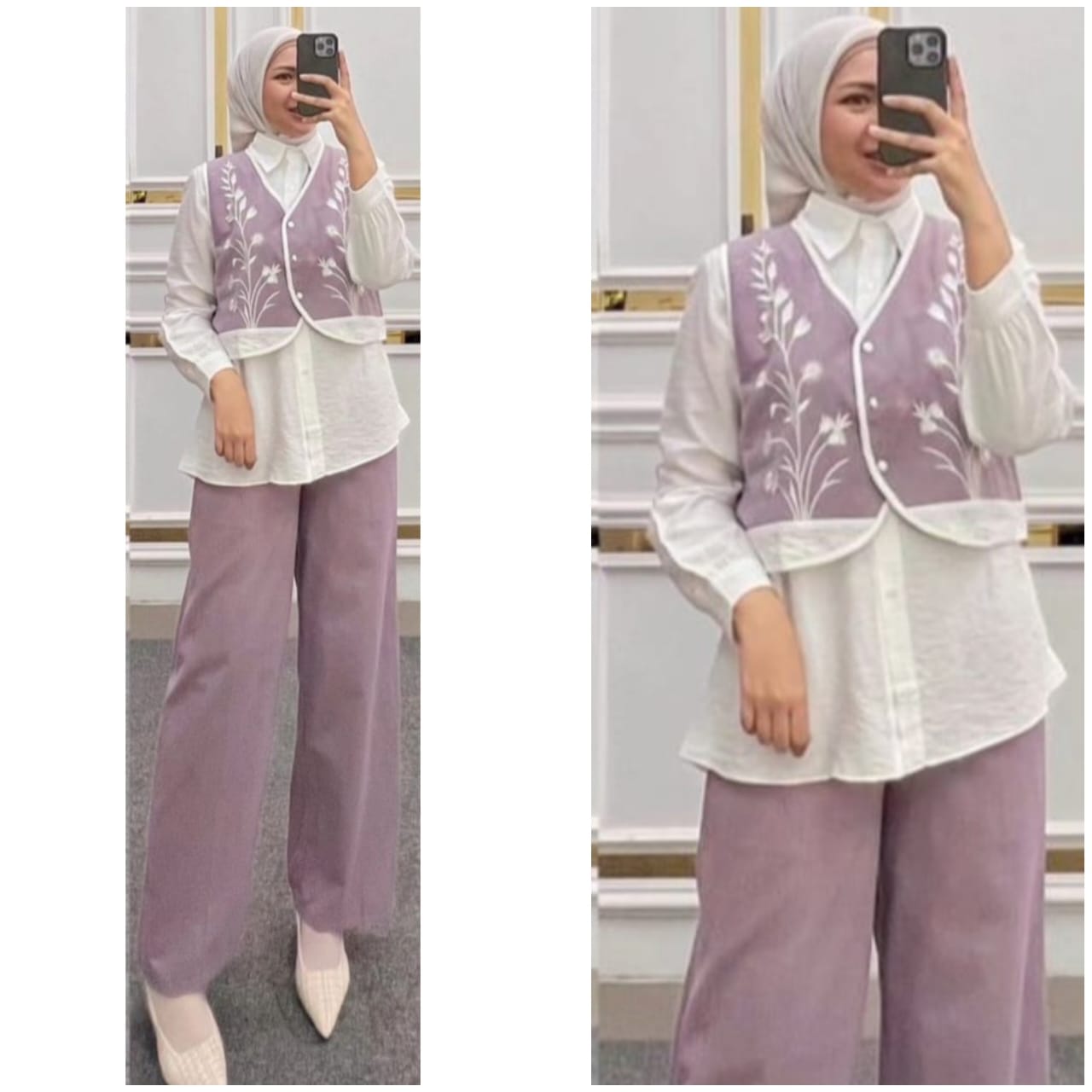 One Set Ld 100 105 110 120 Setelan Wanita Celana Dan Atasan Hania Set Bahan Crincle Air Flow Mix Bordir Ukuran M L XL XXL Setalan Busu Frendly