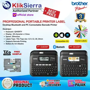 Printer Label Barcode BROTHER PT-D610BT | PTD610BT | PTD610 | PT-D610 & PT-D460BT | PTD460BT | PTD460 | PT-D460 - PTouch Bluetooth Label Printer Portable Label Maker with TZe Tape Label Sticker Max 24mm Lamintaed & Waterproof Stiker