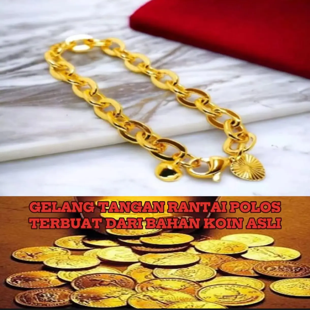 gelang tangan koin logam asli 1991 anti karat gelang tangan rantai nuri polos gold anti luntur