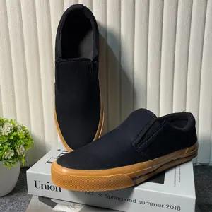 Pinozz Sepatu Slip On Hitam Tan Size 39-43 untuk Pria dan Wanita Desain Casual Mudah Dipakai dan Dilepas Shoes Flat Kanvas Sol Karet Lentur Ringan