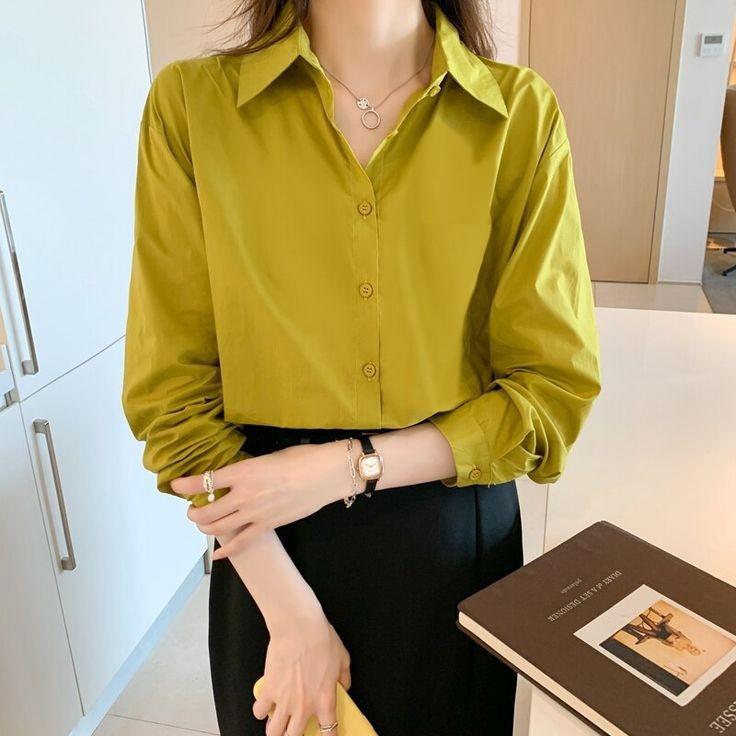 Kemeja Polos Wanita Korean Style Desain Minimalis Lengan Panjang Full Kancing Bahan Shakila Twill Anti Kusut 7